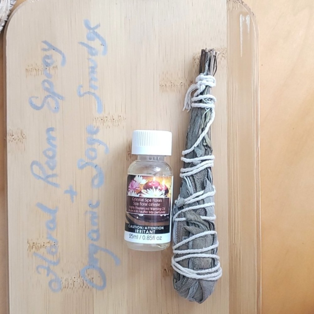 Celestial Spa Florals Room Oil + 100٪ Organic Lavender Sage Smudge